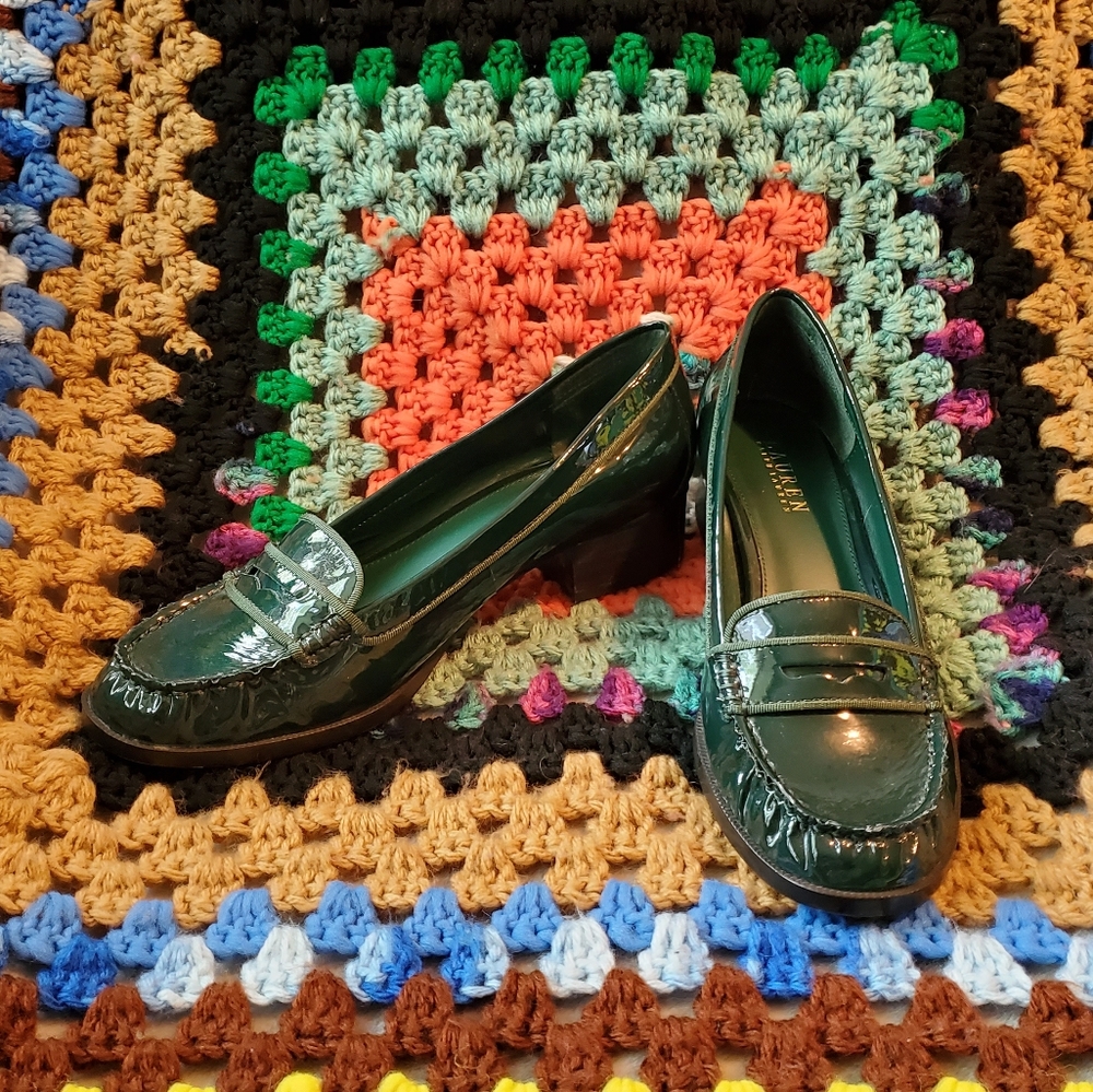 Ralph Lauren emerald Green patent loafers sz8.5